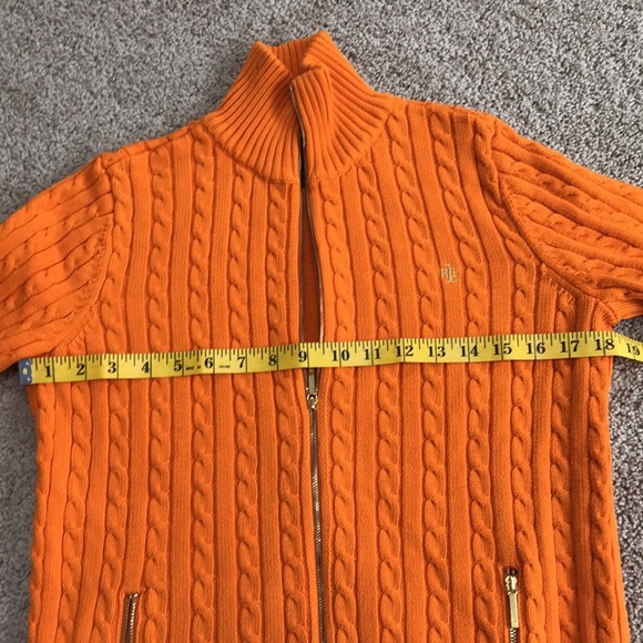 Lauren Ralph Lauren tangerine medium zippered cable knit sweater. - Picture 6 of 6